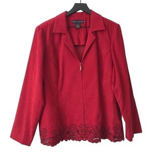 Vintage Natural Impressions 90s Zip Up Floral Lace Trim Blazer Jacket